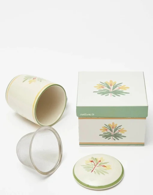 Taza Cerámica Con Filtro Flores